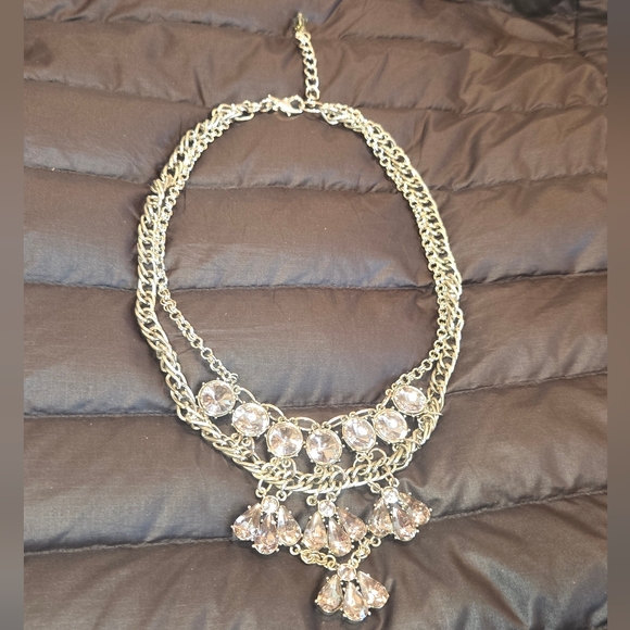 Vintage Victorian gem necklace bib crystal silver chain statement piece - Picture 4 of 10